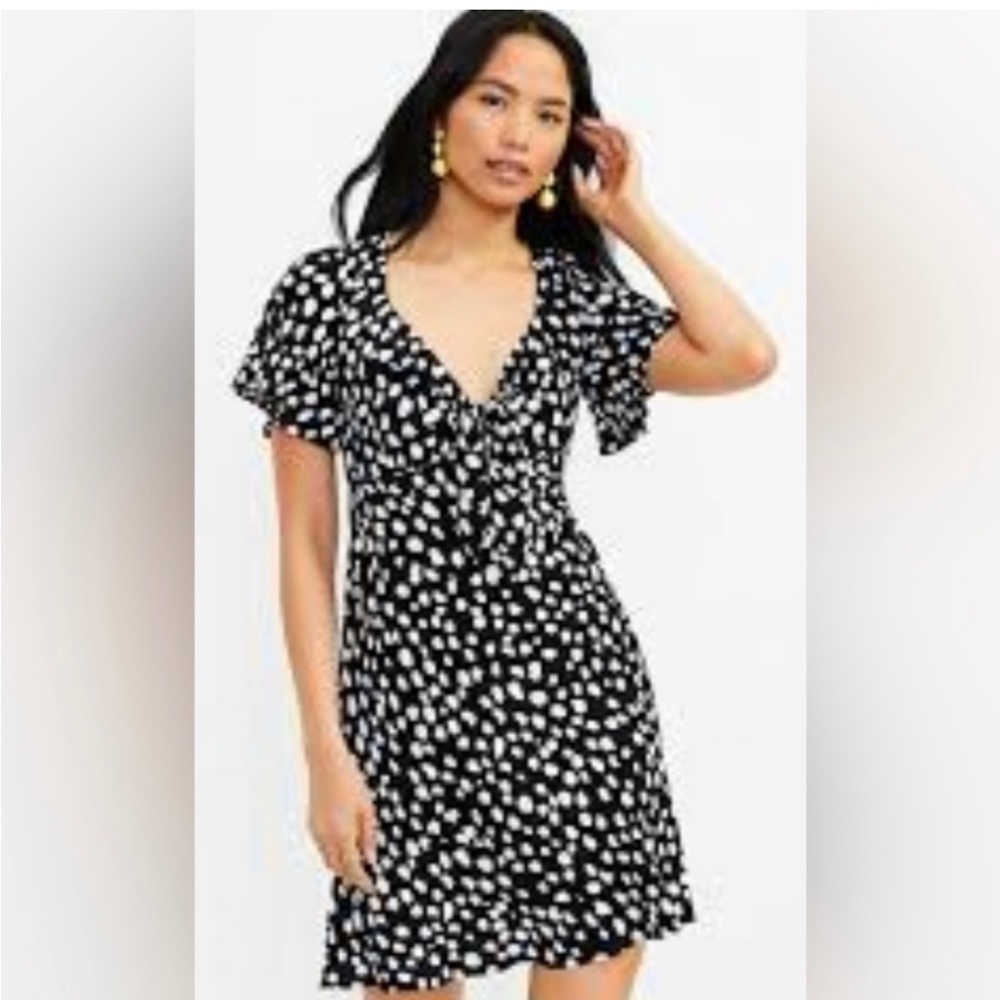 Loft front tie polka dot dress